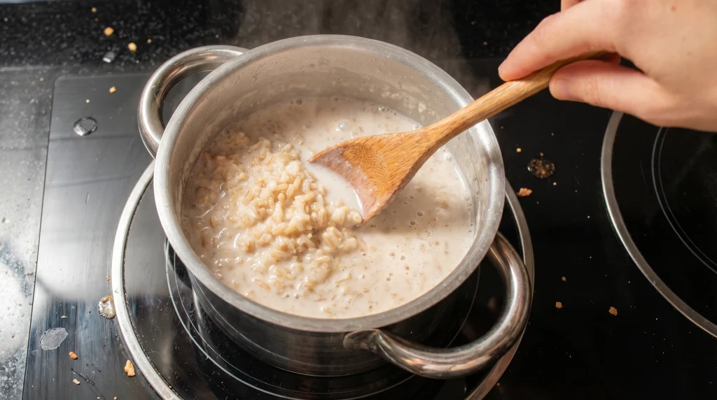 brown rice cooking in coconut milk