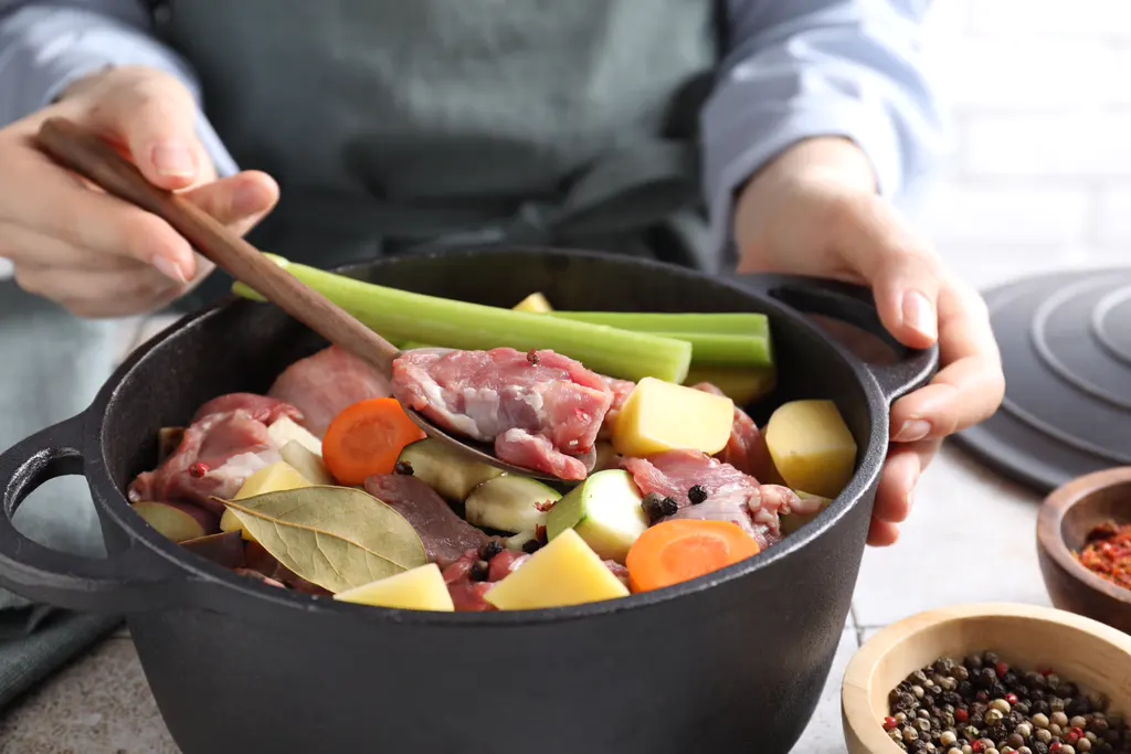 Bringing beef bourguignon together in a pot