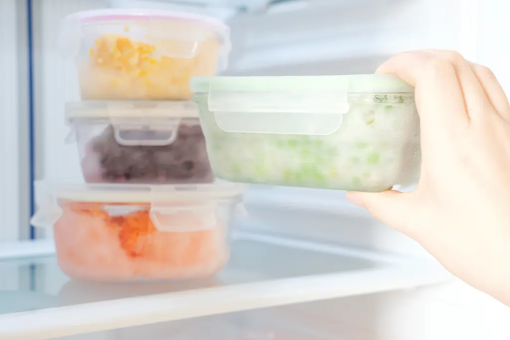 Frozen meals stored in clear containers