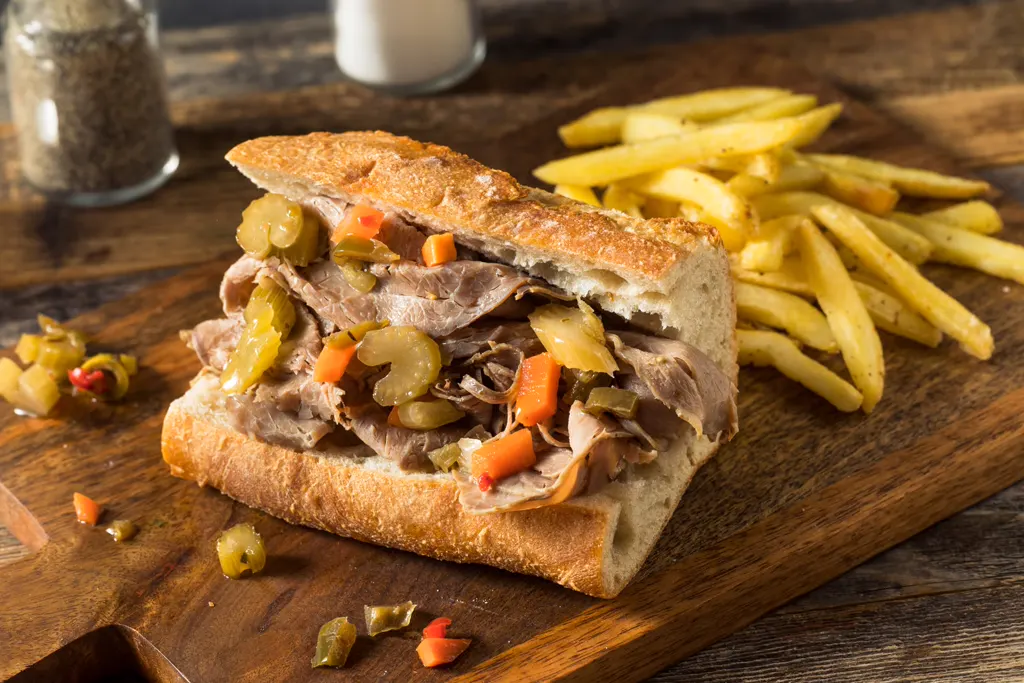 Homemade Chicago Italian beef sandwich