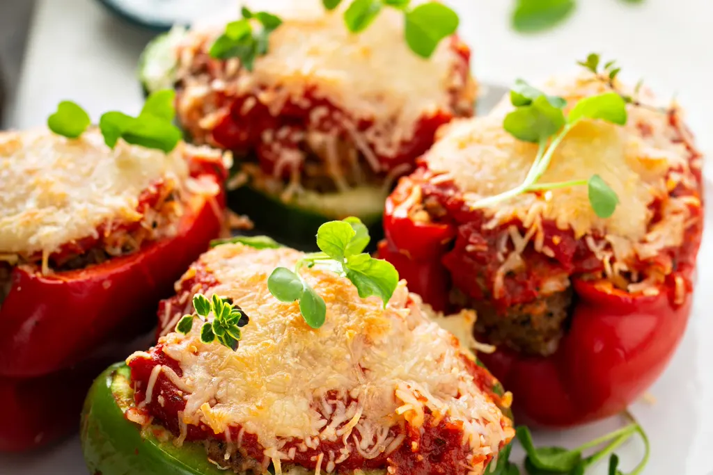 Italian stuffed peppers with tomato sauce and cheese
