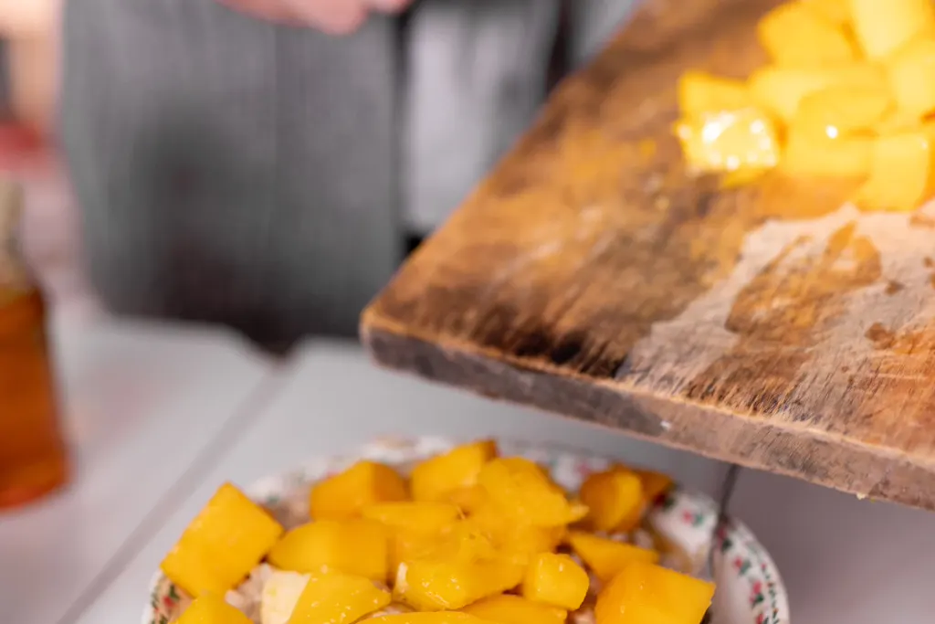 Preparing mango sticky rice at home