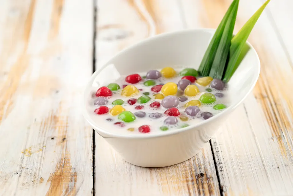 Colorful tapioca pearls in coconut milk
