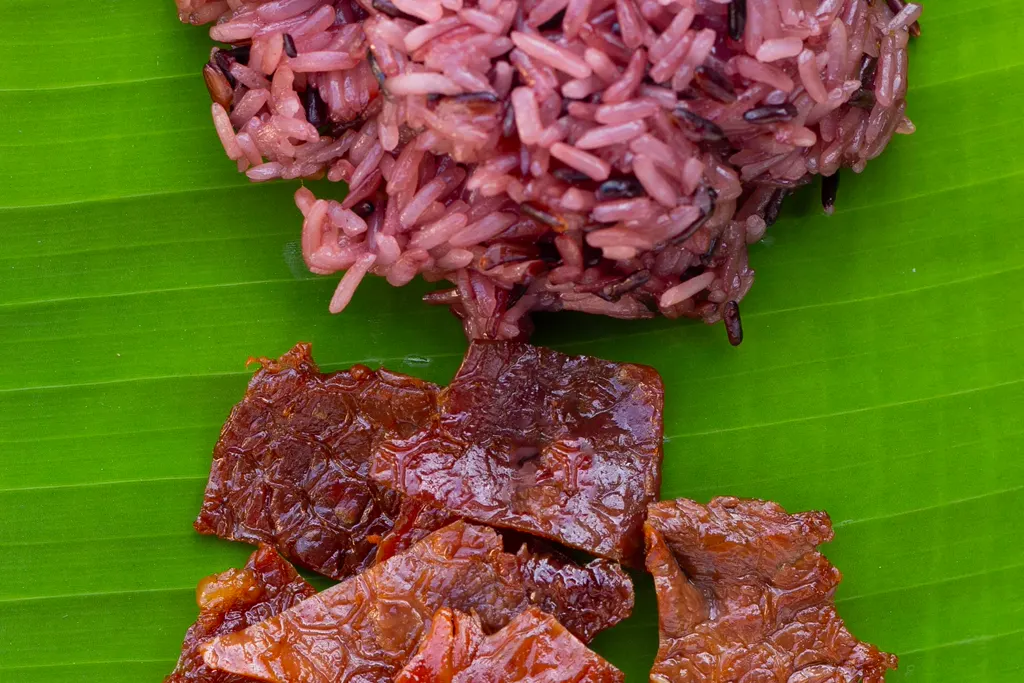 Thai beef jerky with sticky rice