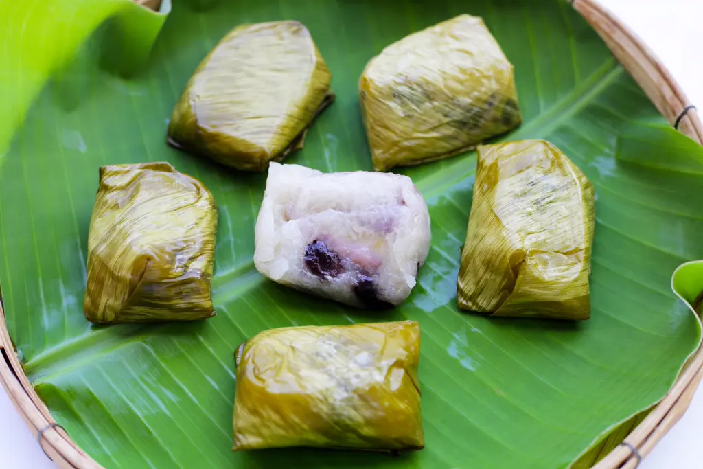 Banana sticky rice in banana leaves